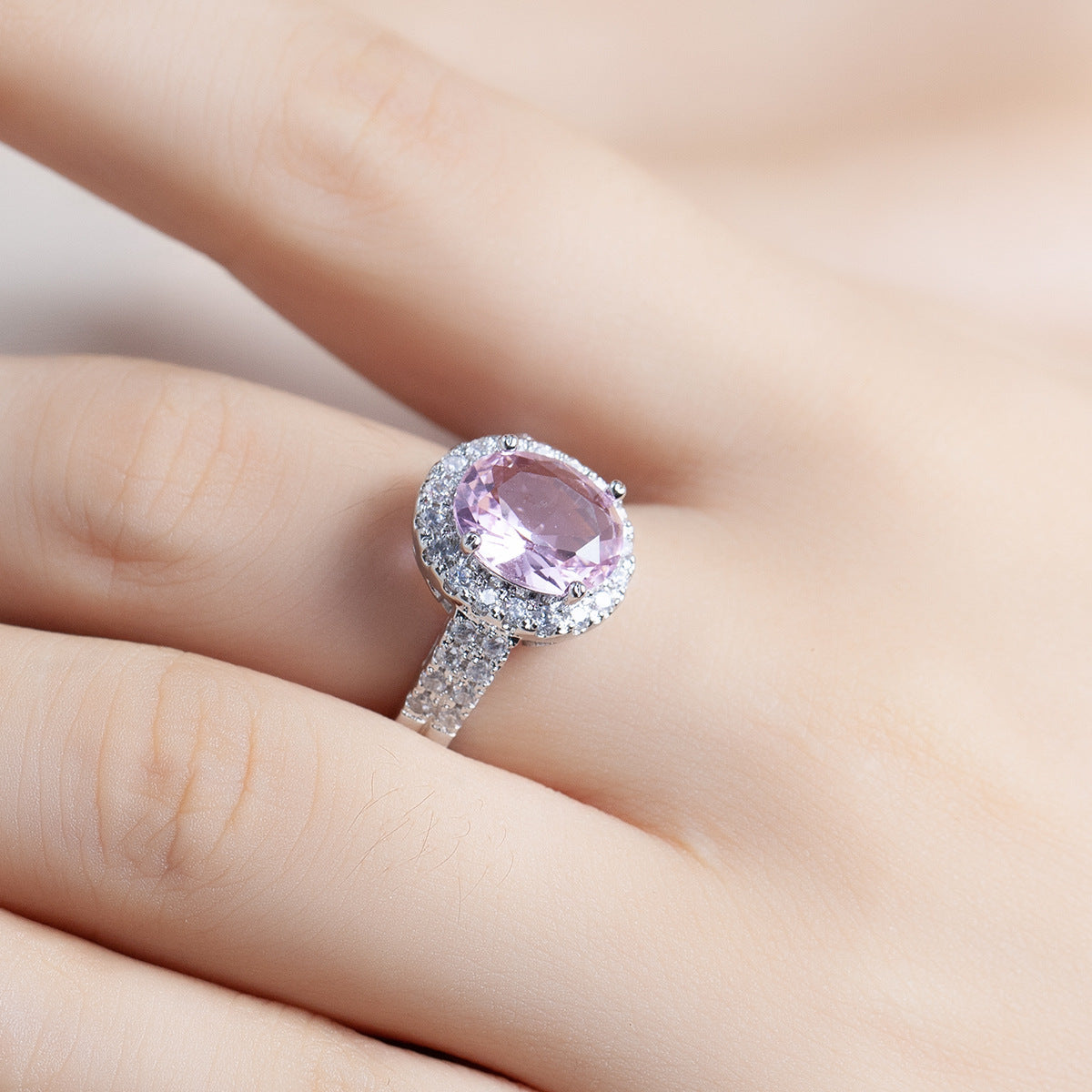 New Oval Cut  Crystal & Zircon Ring, European Style  Zircon Engagement Jewelry For Women